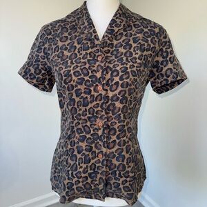 Vintage Annie Alexander 100% Silk Leopard Print Button Up Top Size S‎